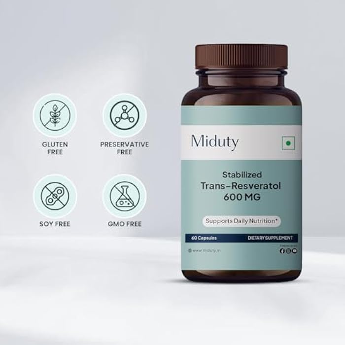 miduty ميدوتي من بالاك نوتس ريسفيراترول المستقر 600 ملغ - ريسفيراترول ليبوزومي - مستخلص أوراق الشاي الأخضر - مستخلص بذور العنب - خالي من الغلوتين - غير معدل وراثيًا - 60 كبسولة - Image 5