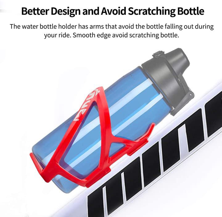 Suruid Bike Water Bottle Cage, Universal Bike Water Drink Holder, Durable Ultralight Plastic Water Bottle Holder for Bicycle, Cycling Bottle Cages for MTB, Road Bike, Mountain Bikes, 2 Pack - Red - Image 3