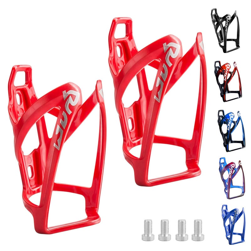 Suruid Bike Water Bottle Cage, Universal Bike Water Drink Holder, Durable Ultralight Plastic Water Bottle Holder for Bicycle, Cycling Bottle Cages for MTB, Road Bike, Mountain Bikes, 2 Pack - Red - Image 1