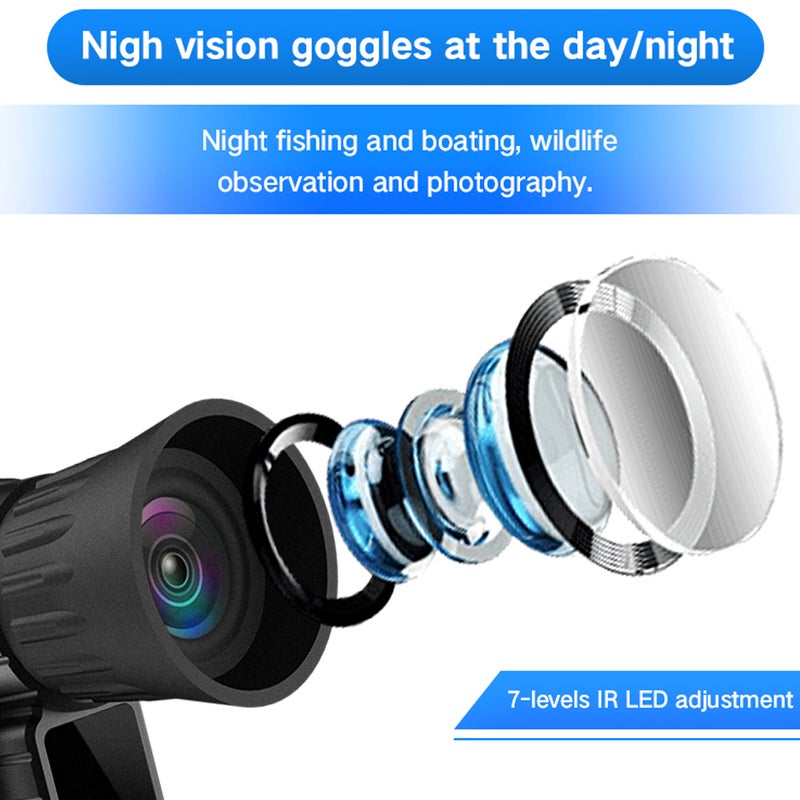 12MP 1080P 4X Digital Zoom Monocular Infrared Night-Visions Device Day Night Use Photo Video Playback Modes 200M Full Dark Viewing Distance for Outdoor Hunts Boating Journey - Image 4