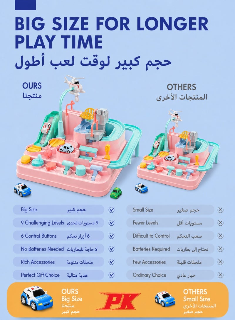 GOOGO Kids Car Adventure Toy, Cars Race Track Toys with 5 Toy Cars, Race Track Vehicle Set, Fun Durable Adventure Vehicles Toy, Preschool Educational Interactive Toy, Easy to Install and Play, No Battery Required, Ideal Gift for Kids Aged 3+ - Image 3