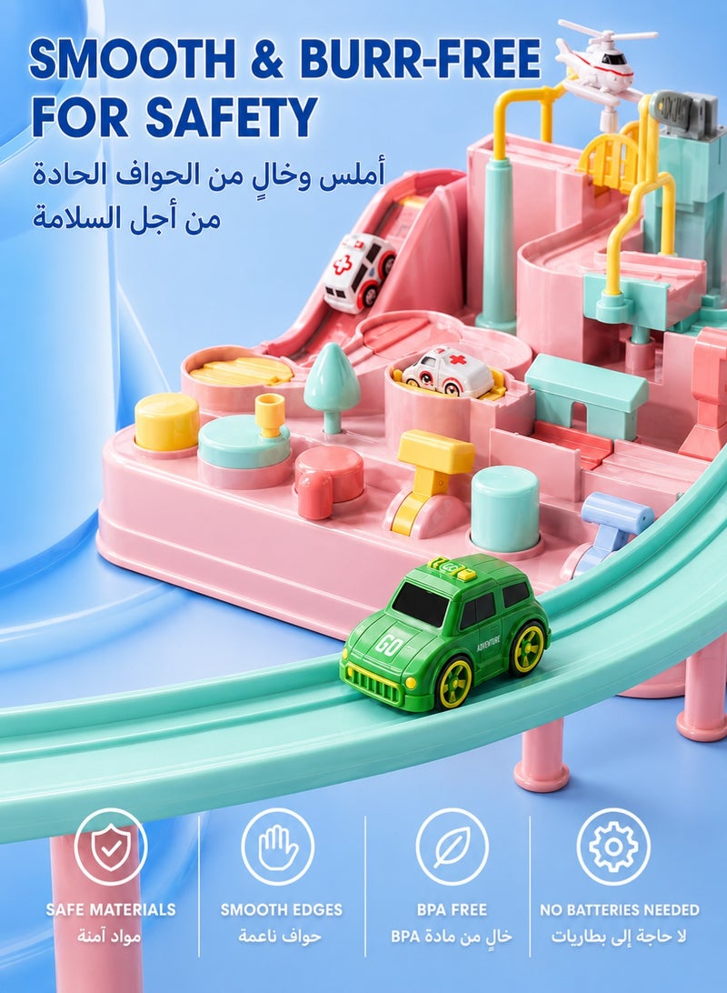 GOOGO Kids Car Adventure Toy, Cars Race Track Toys with 5 Toy Cars, Race Track Vehicle Set, Fun Durable Adventure Vehicles Toy, Preschool Educational Interactive Toy, Easy to Install and Play, No Battery Required, Ideal Gift for Kids Aged 3+ - Image 5
