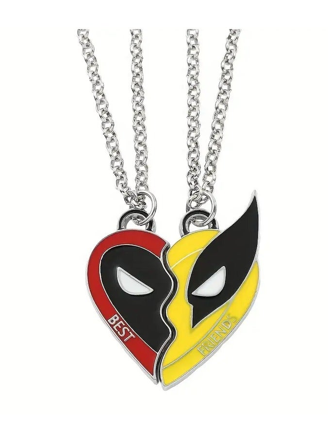 Goolsky 2pcs Deadpool & Wolverine Best Friends Necklace Set - Split Heart Pendant, Zinc Alloy, Colorful Cosplay Jewelry Gift for Girls  - Image 1