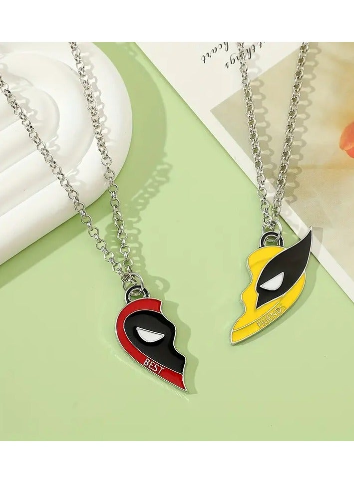 Goolsky 2pcs Deadpool & Wolverine Best Friends Necklace Set - Split Heart Pendant, Zinc Alloy, Colorful Cosplay Jewelry Gift for Girls  - Image 2