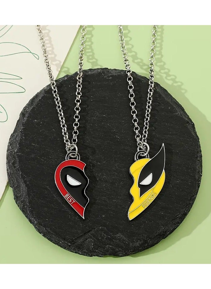 Goolsky 2pcs Deadpool & Wolverine Best Friends Necklace Set - Split Heart Pendant, Zinc Alloy, Colorful Cosplay Jewelry Gift for Girls  - Image 3