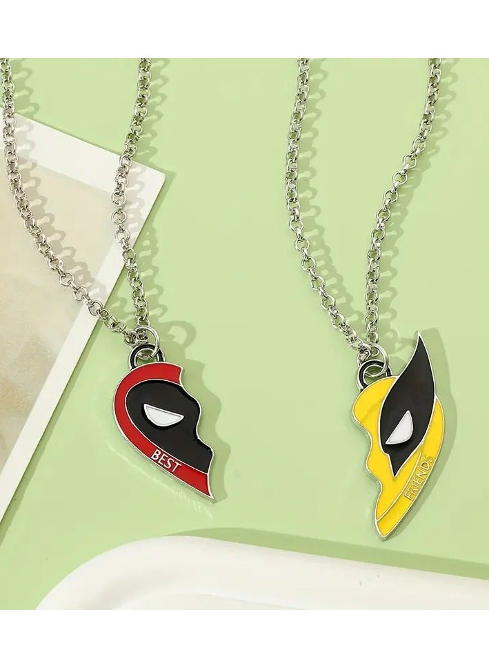 Goolsky 2pcs Deadpool & Wolverine Best Friends Necklace Set - Split Heart Pendant, Zinc Alloy, Colorful Cosplay Jewelry Gift for Girls  - Image 4