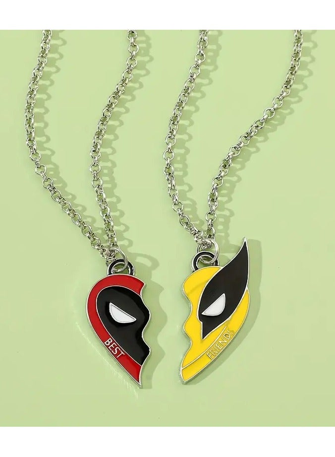 Goolsky 2pcs Deadpool & Wolverine Best Friends Necklace Set - Split Heart Pendant, Zinc Alloy, Colorful Cosplay Jewelry Gift for Girls  - Image 5