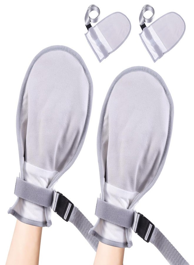 OUWERALL Dementia Restraint Mittens with Ties for Adults, 2Pcs Anti Scratch Patient Mittens with Flat snap fastener & Finger Ring, Hand Protective Mitts for Elderly, Hospital, Home Care - Image 1