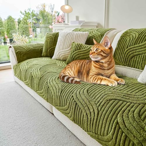 OTOB All Season Couch Cover for Dogs Washable, Non Slip Ultra Soft Plush Pet Couch Covers for 3 Cushion Couch Sofa, Cozy Fuzzy Sofa Slipcovers Furniture Protector, 1 Piece(Matcha Green, 35.4"x70.9") - Image 1