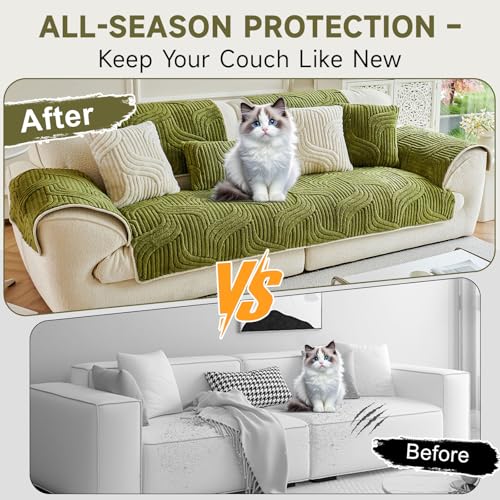 OTOB All Season Couch Cover for Dogs Washable, Non Slip Ultra Soft Plush Pet Couch Covers for 3 Cushion Couch Sofa, Cozy Fuzzy Sofa Slipcovers Furniture Protector, 1 Piece(Matcha Green, 35.4"x70.9") - Image 2