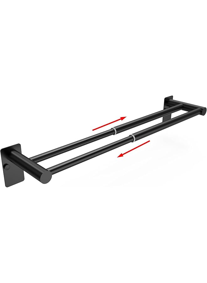 erorex Double Bath Towel Bar, 13.8 inch to 24.5 inch Adjustable, Self Adhesive Wall Mounted Hand or Body Towel Rack for Bathroom Kitchen, 304 Stainless Steel Organizer Single Bar (Matte Black) - Image 1