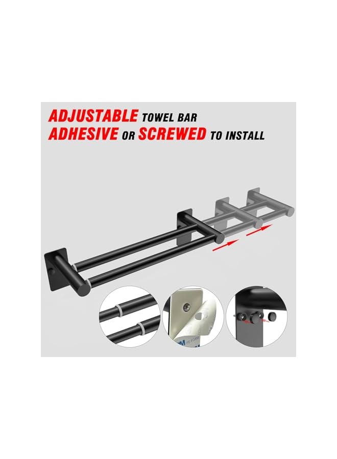 erorex Double Bath Towel Bar, 13.8 inch to 24.5 inch Adjustable, Self Adhesive Wall Mounted Hand or Body Towel Rack for Bathroom Kitchen, 304 Stainless Steel Organizer Single Bar (Matte Black) - Image 2