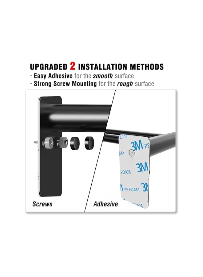 erorex Double Bath Towel Bar, 13.8 inch to 24.5 inch Adjustable, Self Adhesive Wall Mounted Hand or Body Towel Rack for Bathroom Kitchen, 304 Stainless Steel Organizer Single Bar (Matte Black) - Image 3