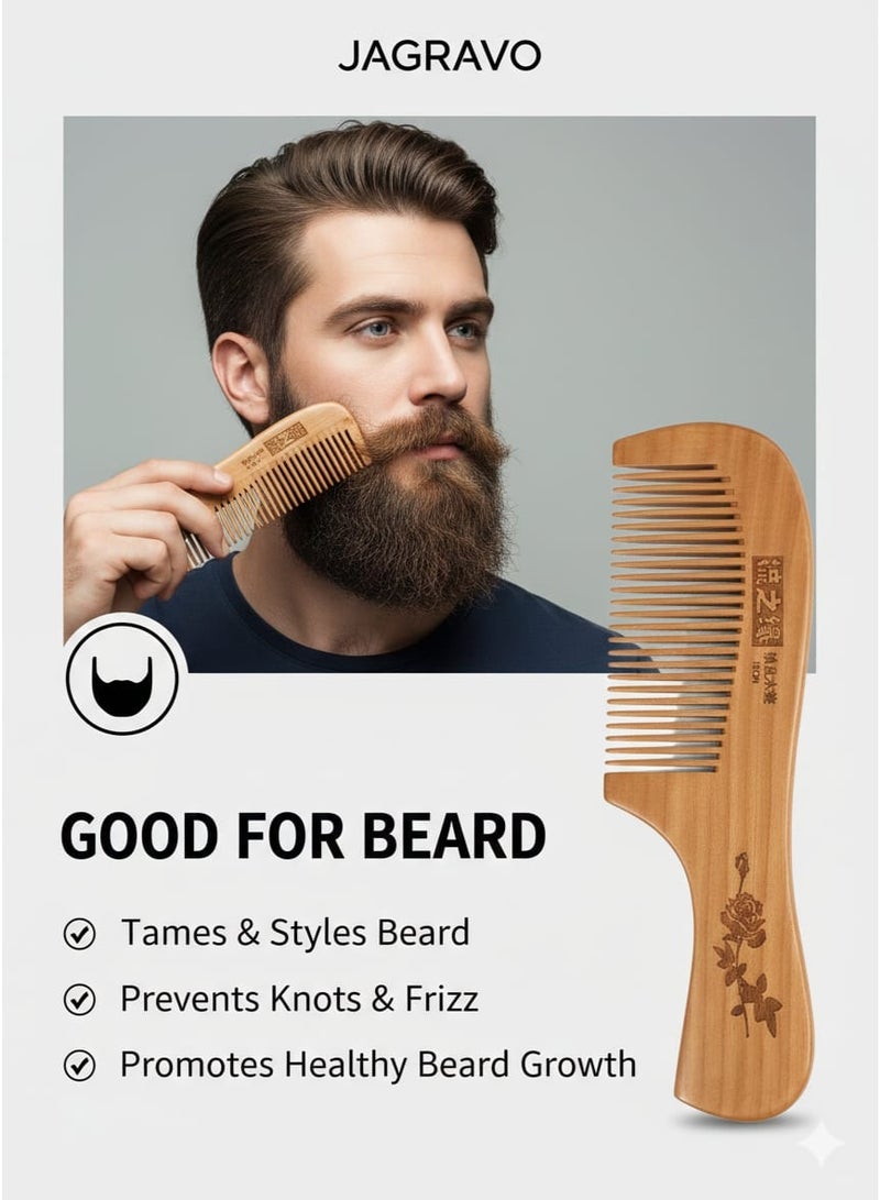 Jagravo Wooden Wide Tooth Hair & Beard Comb Anti-Static Detangling - Image 3