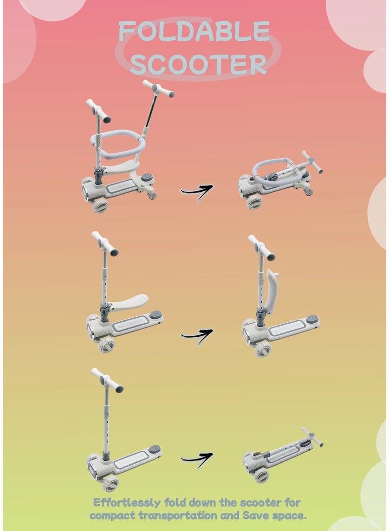 إيزي فيتشور سكوتر EASY FUTURE القابل للطي 4 في 1 للأطفال الصغار مع ارتفاع قابل للتعديل ومقعد قابل للإزالة وقضيب دفع للوالدين وسياج للأطفال 360 درجة، سكوتر ركل ثلاثي العجلات للأطفال الأولاد والبنات من سن 1 إلى 12 عامًا بما في ذلك مجموعة معدات الحماية الكاملة - Image 4