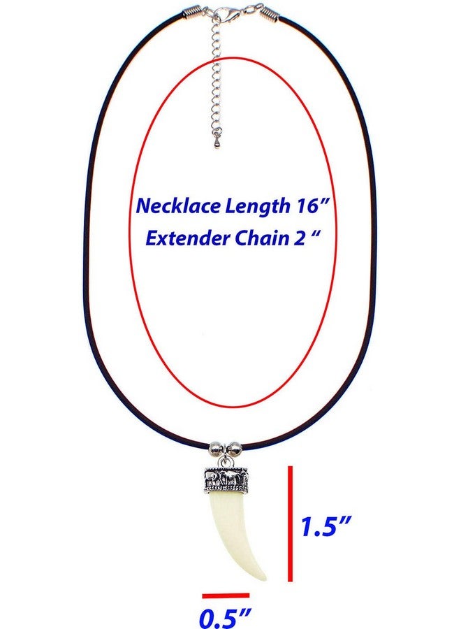 Bijoux De Ja قلادة بقلادة من الفضة الروديوم على شكل ناب ذئب مع تاج فيل، حبل نايلون أسود بطول 16" مع سلسلة تمديد بطول 2" - Image 4