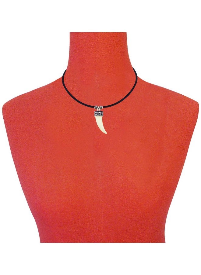 Bijoux De Ja قلادة بقلادة من الفضة الروديوم على شكل ناب ذئب مع تاج فيل، حبل نايلون أسود بطول 16" مع سلسلة تمديد بطول 2" - Image 5