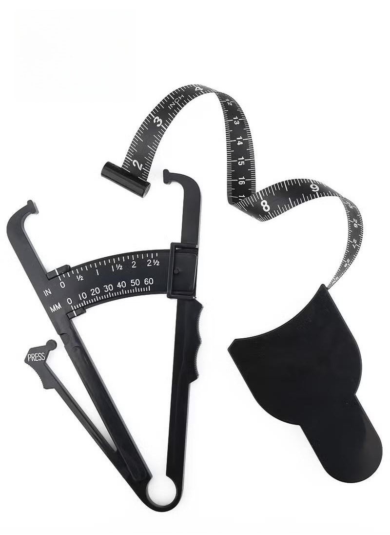 XiuWoo Body Fat Caliper and Measuring Tape for Body Skinfold Calipers and Body Fat Tape Measure Tool for Accurately Measuring BMI Skin Fold Fitness and Weight Loss Upgraded New Design, Black  - Image 1