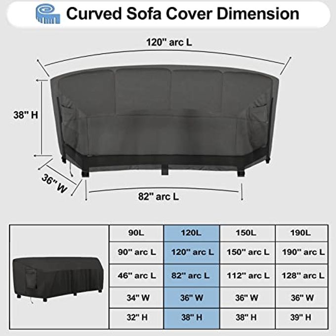 OutdoorLines Waterproof Curved Outdoor Sectional Cover UV Resistant Windproof Patio Sectional Sofa Covers for Deck, Lawn and Backyard, Heavy Duty Furniture Covers (120Lx36Dx38Hx82FL, Black) - Image 5