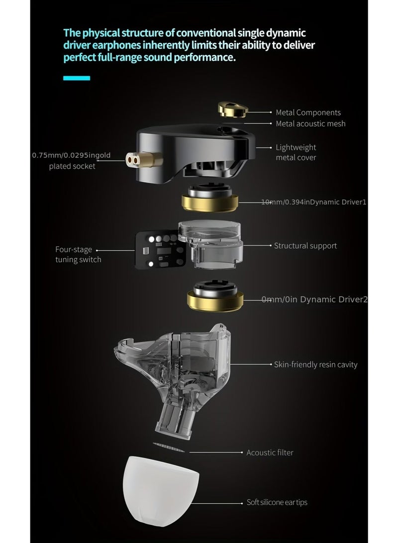 KZ Castor Pro In-Ear Wired Headphones Feature 2 Dynamic Drivers, Adjustable for High-End Sound, Suitable for Sports And Gaming, with HIFI And IEM Bass Capabilities, a Detachable 2Pin Cable Design, And Comfortable Ear Tips - Image 4