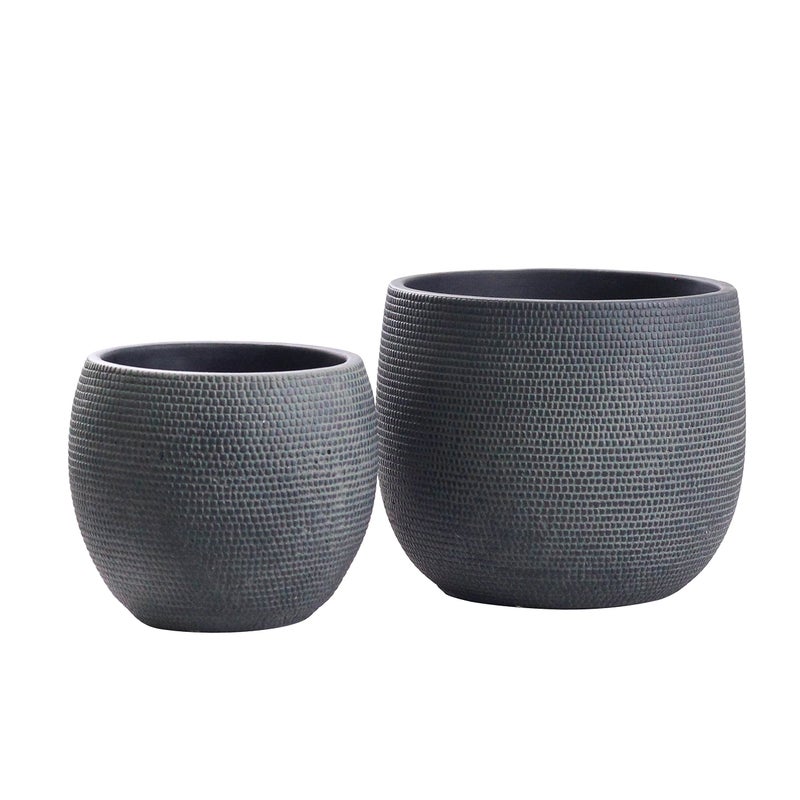 Olly & Rose Barcelona Ceramic Plant Pot Set 2 - Black Flower Pots 7" and 5.5" - Indoor & Outdoor Planters (Black) - Image 1
