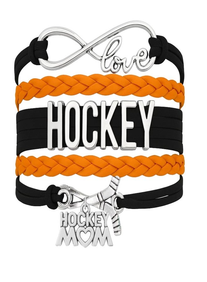 Sportybella Hockey Mom Bracelet, Hockey Mom Jewelry, Gift for Moms with Hockey Players (Black/Orange) - Image 1