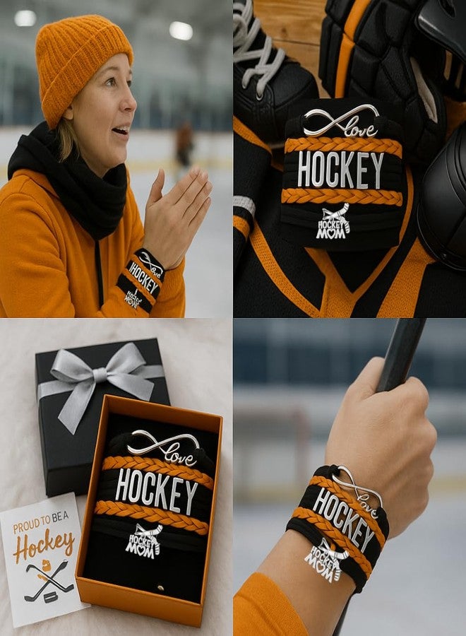 Sportybella Hockey Mom Bracelet, Hockey Mom Jewelry, Gift for Moms with Hockey Players (Black/Orange) - Image 2