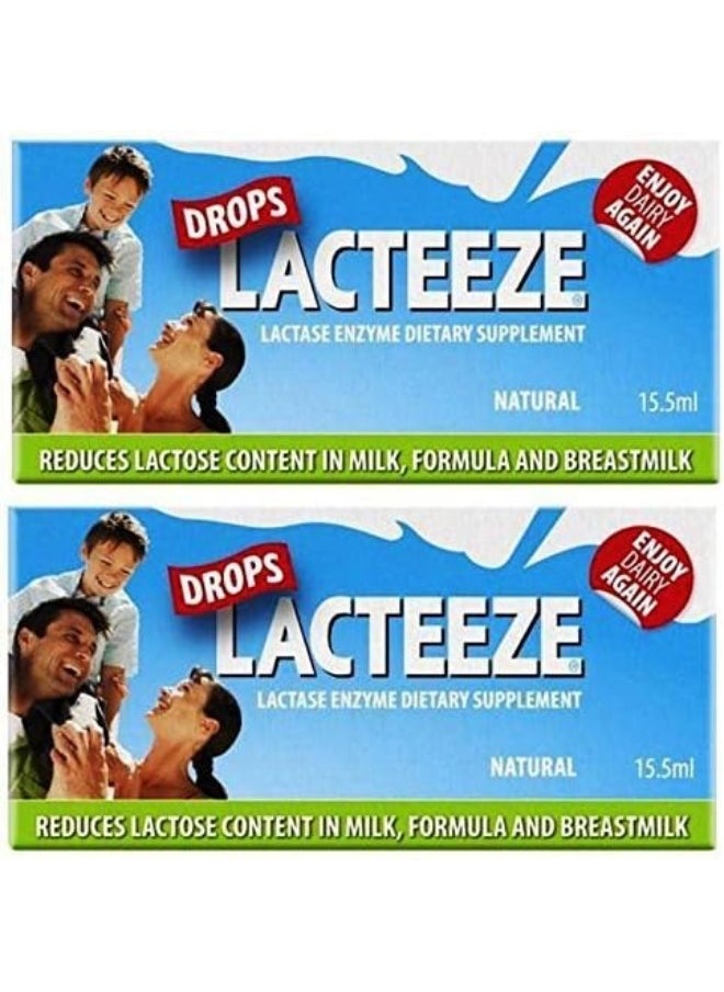 2 Pack Lactase Enzyme Lacteeze Drops 15.5 Ml Liquid
