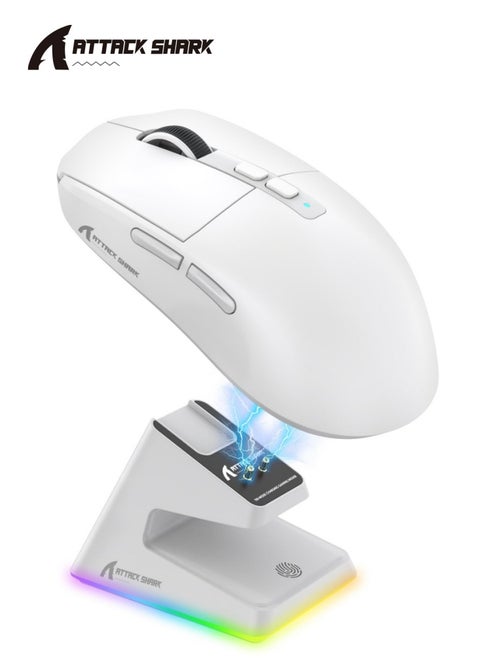 X6 Superlight Wireless Gaming Mouse with Magnetic RGB Charging Base, BT/2.4G Wireless/Wired Mouse, PixArt PAW3395 Sensor, 26000DPI, 200Hrs Battery for Win/Mac