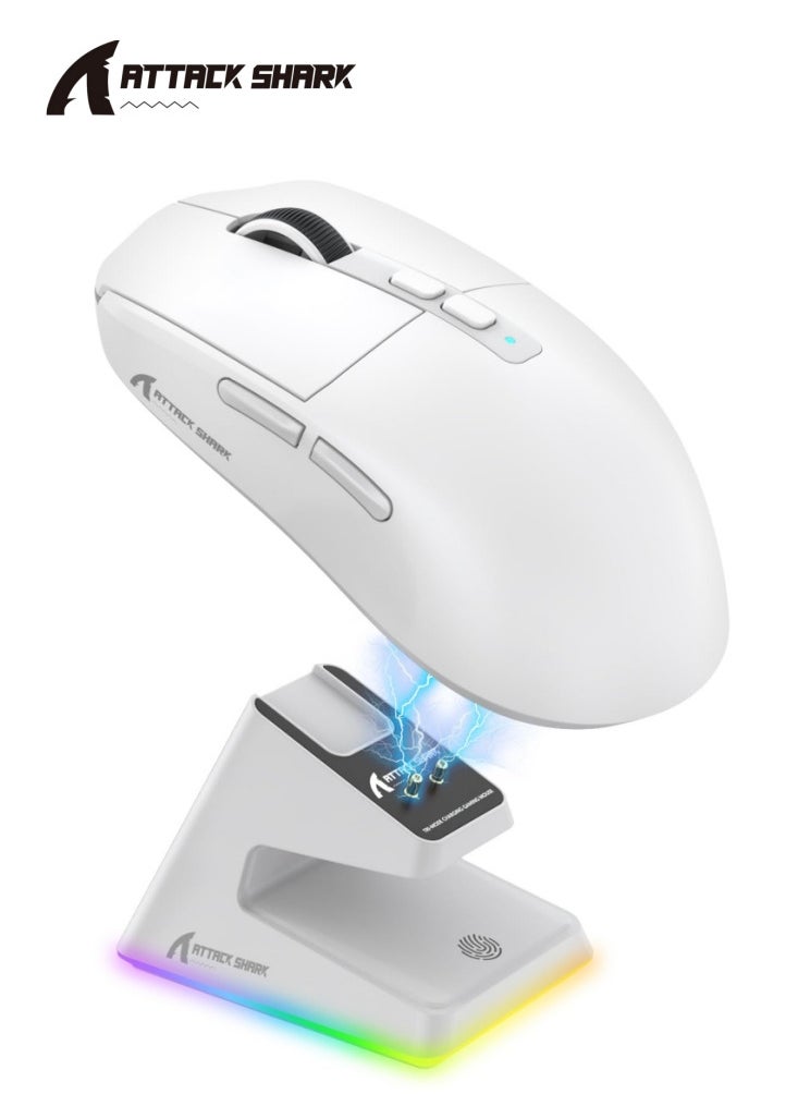 Attack Shark - X6 Superlight Wireless Gaming Mouse with Magnetic RGB Charging Base, BT/2.4G Wireless/Wired Mouse, PixArt PAW3395 Sensor, 26000DPI, 200Hrs Battery for Win/Mac - Image 1