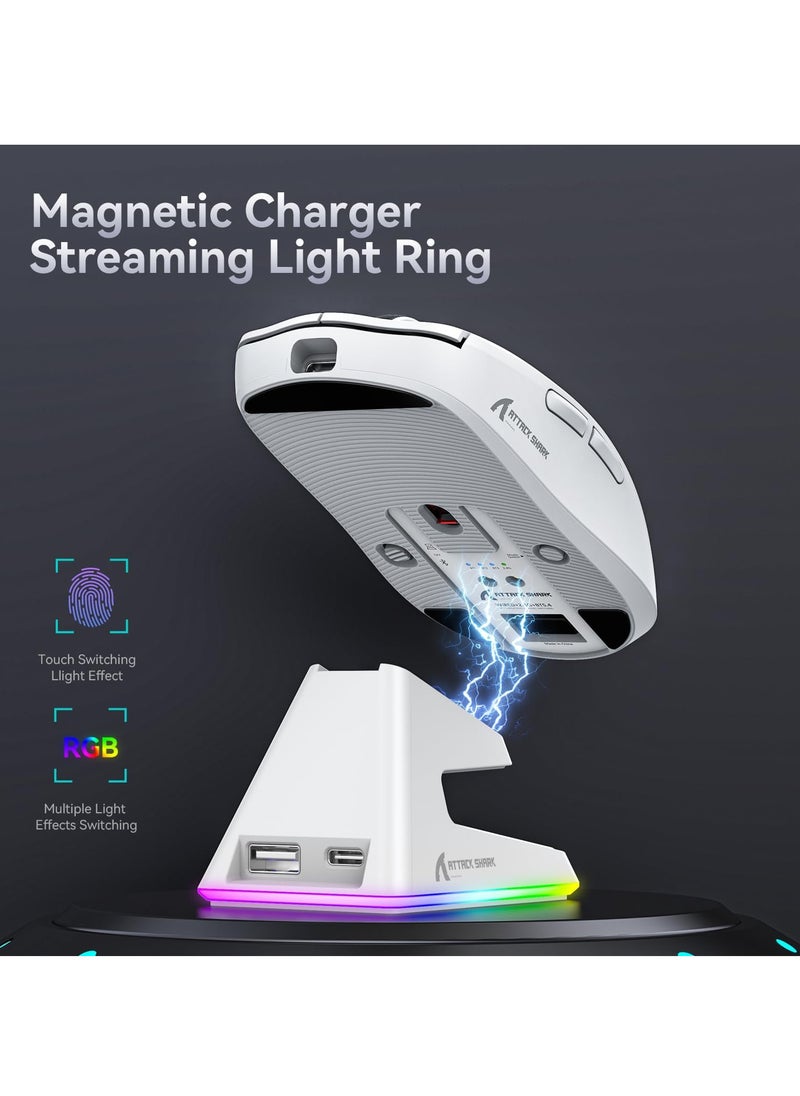 Attack Shark - X6 Superlight Wireless Gaming Mouse with Magnetic RGB Charging Base, BT/2.4G Wireless/Wired Mouse, PixArt PAW3395 Sensor, 26000DPI, 200Hrs Battery for Win/Mac - Image 1