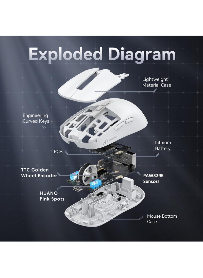 Attack Shark - X6 Superlight Wireless Gaming Mouse with Magnetic RGB Charging Base, BT/2.4G Wireless/Wired Mouse, PixArt PAW3395 Sensor, 26000DPI, 200Hrs Battery for Win/Mac - Image 1