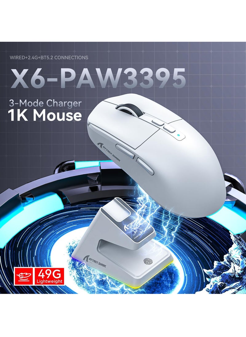 Attack Shark - X6 Superlight Wireless Gaming Mouse with Magnetic RGB Charging Base, BT/2.4G Wireless/Wired Mouse, PixArt PAW3395 Sensor, 26000DPI, 200Hrs Battery for Win/Mac - Image 1