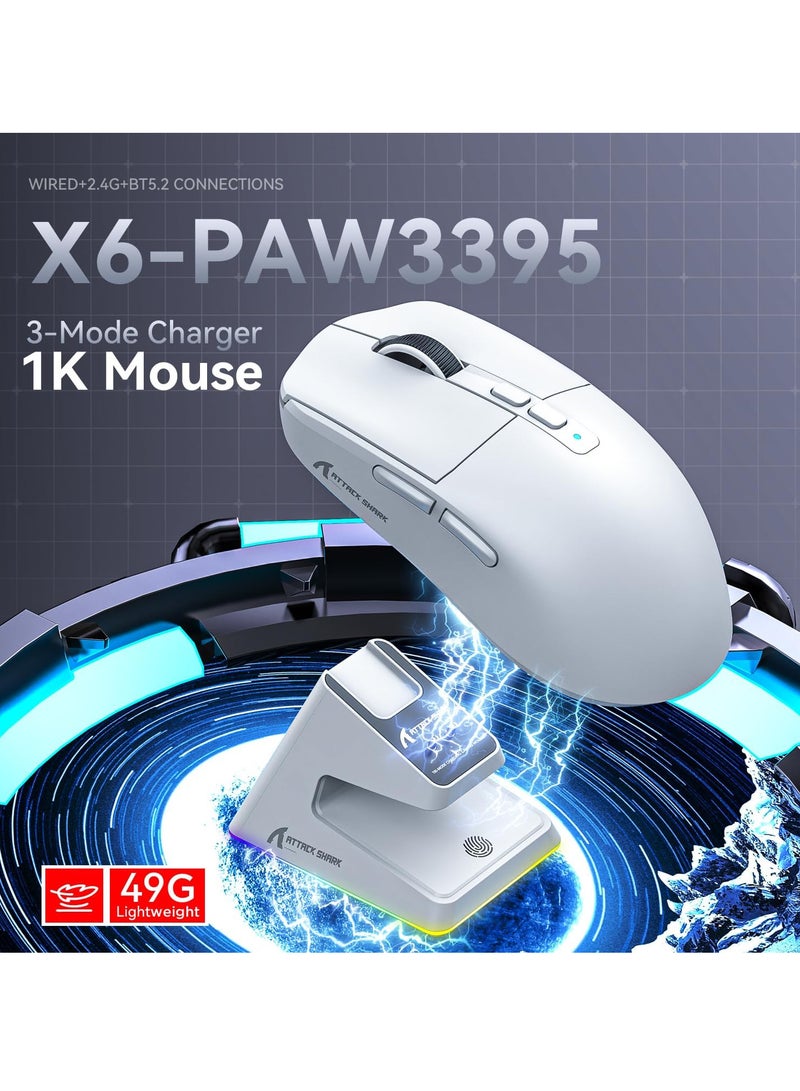 Attack Shark X6 Superlight Wireless Gaming Mouse with Magnetic RGB Charging Base, BT/2.4G Wireless/Wired Mouse, PixArt PAW3395 Sensor, 26000DPI, 200Hrs Battery for Win/Mac - Image 2