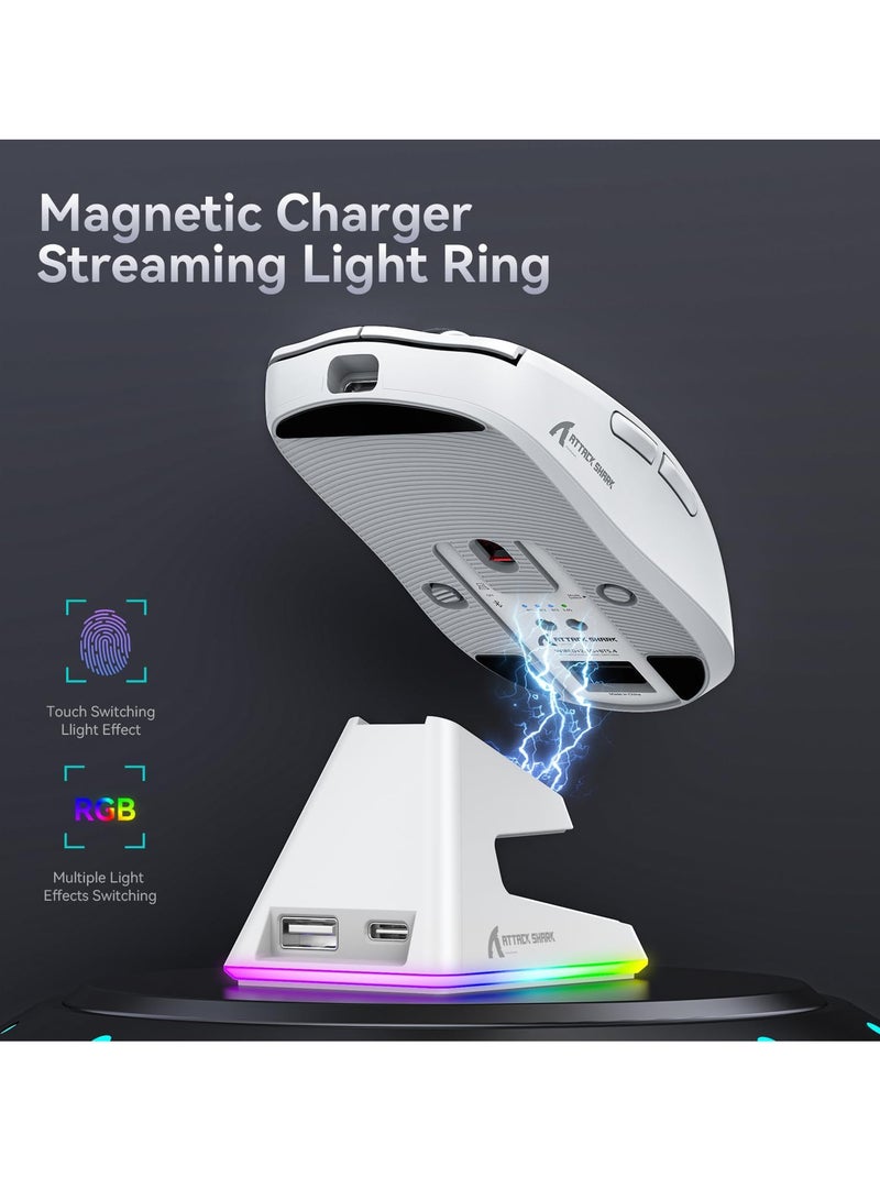 Attack Shark X6 Superlight Wireless Gaming Mouse with Magnetic RGB Charging Base, BT/2.4G Wireless/Wired Mouse, PixArt PAW3395 Sensor, 26000DPI, 200Hrs Battery for Win/Mac - Image 4
