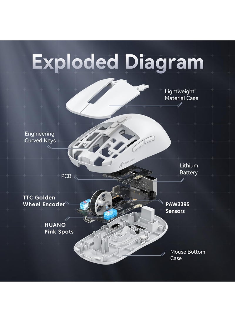 Attack Shark X6 Superlight Wireless Gaming Mouse with Magnetic RGB Charging Base, BT/2.4G Wireless/Wired Mouse, PixArt PAW3395 Sensor, 26000DPI, 200Hrs Battery for Win/Mac - Image 5