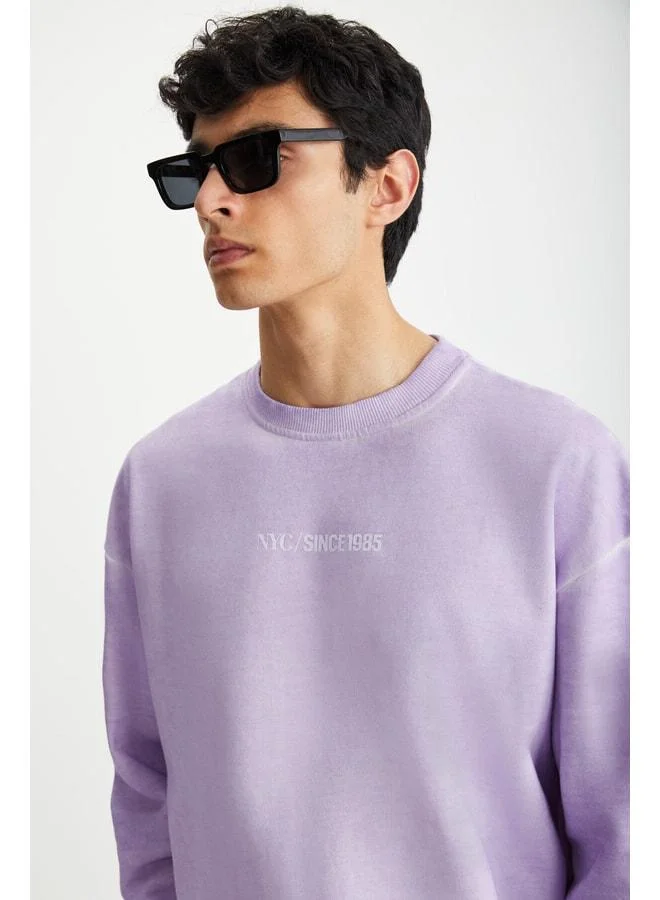 GRIMELANGE BLANDON Men's Crew Neck Sweatshirt with Inside Fleece, Print Detail, Machine-Washable, Lilac.