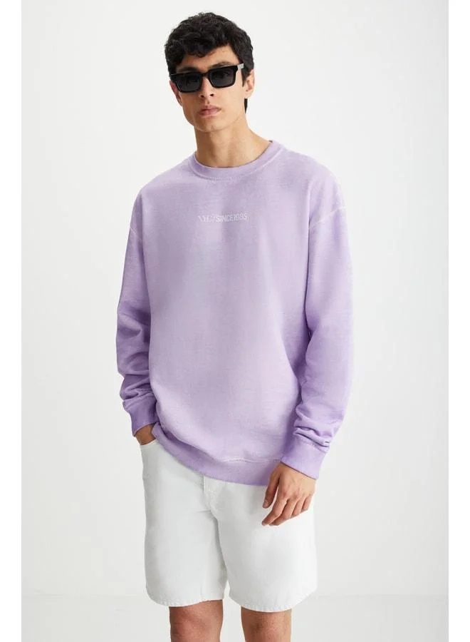 GRIMELANGE BLANDON Men's Crew Neck Sweatshirt with Inside Fleece, Print Detail, Machine-Washable, Lilac.