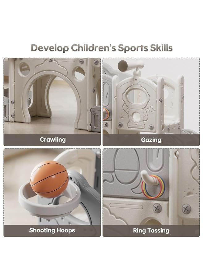 JANTENS 8 In 1 Toddler Slide Set Indoor Outdoor Slide Set With Ring Toss Basketball Hoop Tunnel And Telescope Toys Storages Kids Climber Playset Toddler Playground - Image 4