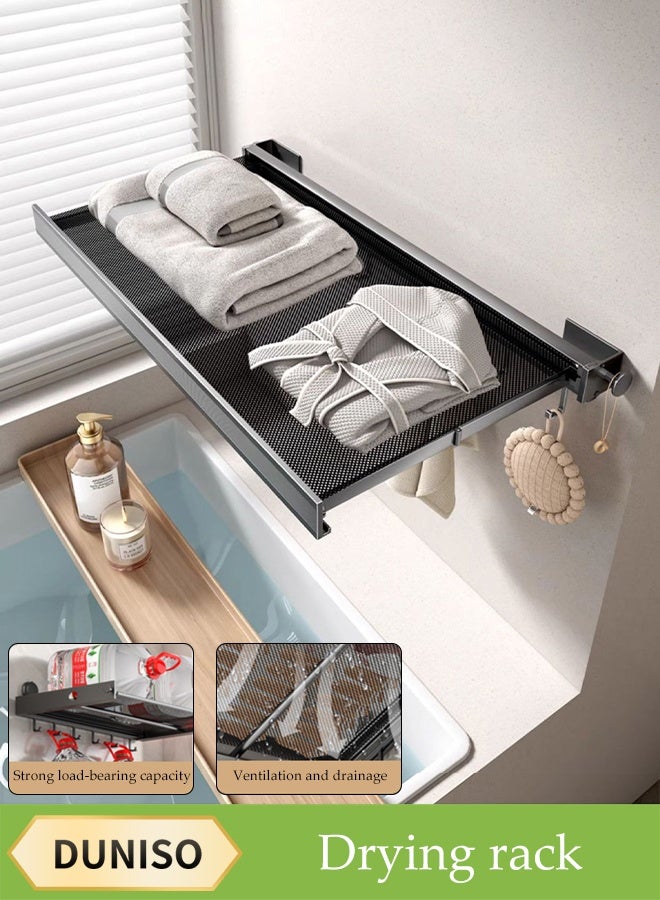 DUNISO Folding Clothes Rack，Telescopic Drying Rack，Suction Cup Without Punching，Invisible Folding Detachable，Suitable for Balconies and Windows, Gun Gray  - Image 2