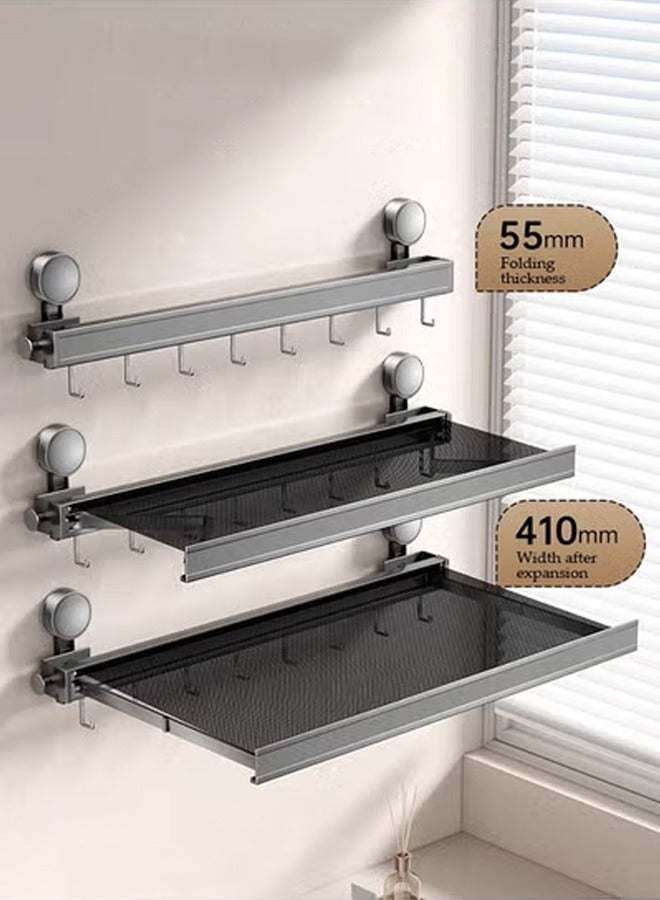 DUNISO Folding Clothes Rack，Telescopic Drying Rack，Suction Cup Without Punching，Invisible Folding Detachable，Suitable for Balconies and Windows, Gun Gray  - Image 1