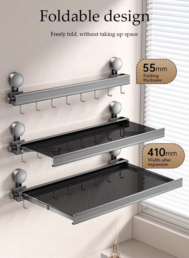 DUNISO Folding Clothes Rack，Telescopic Drying Rack，Suction Cup Without Punching，Invisible Folding Detachable，Suitable for Balconies and Windows, Gun Gray  - Image 4