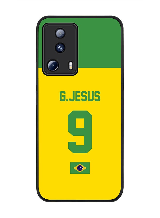 Stylizedd Rugged Black edge case for Xiaomi 13 Lite 5G / Xiaomi Civi 2 5G, Slim fit Soft Case Flexible Rubber Edges Anti Drop TPU Gel Thin Cover -  Football Team - Brazil, Player Name - G.Jesus - Image 1