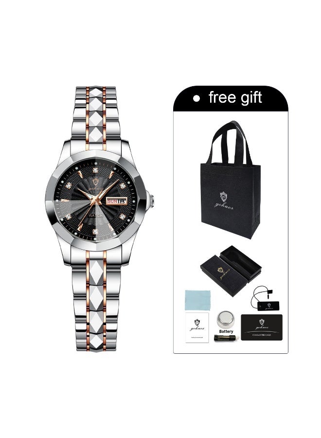 GOHUOS Women's watch, Stainless Steel Analog Waterproof Luminous Quartz Classic Luxury Round Business Fashion Wrist Watch - 26mm - Image 3