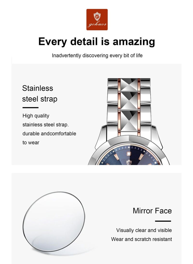 GOHUOS Women's watch, Stainless Steel Analog Waterproof Luminous Quartz Classic Luxury Round Business Fashion Wrist Watch - 26mm - Image 5