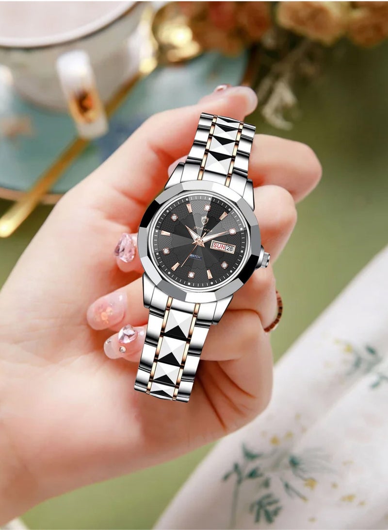 GOHUOS Women's watch, Stainless Steel Analog Waterproof Luminous Quartz Classic Luxury Round Business Fashion Wrist Watch - 26mm - Image 1