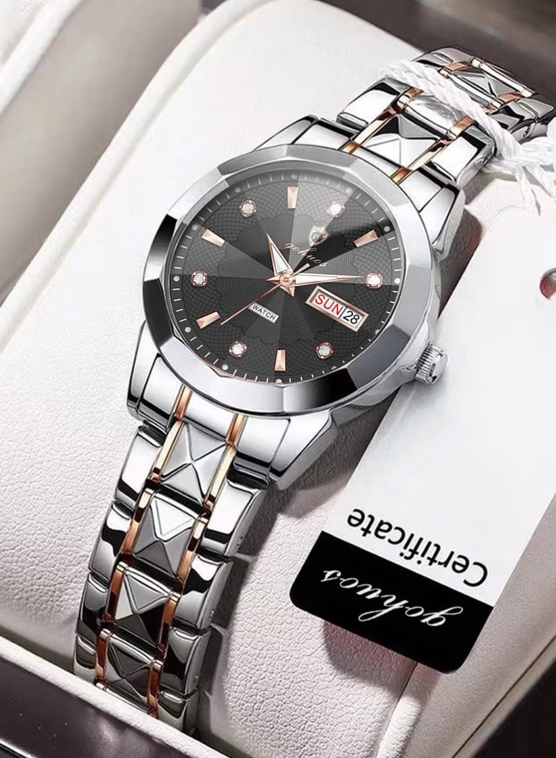 GOHUOS Women's watch, Stainless Steel Analog Waterproof Luminous Quartz Classic Luxury Round Business Fashion Wrist Watch - 26mm - Image 2