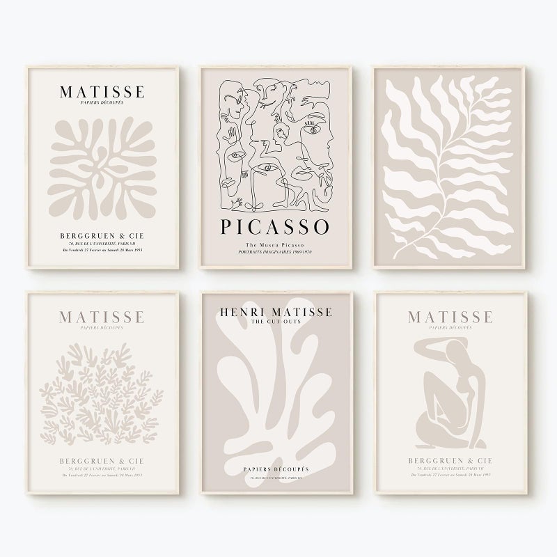 Home Trove فن الجدران من هنري ماتيس - لوحات فنية تجريدية من القماش الزهري - ديكور جدران بيج - ملصق ماتيس بيكاسو - لوحة فنية عتيقة - أعمال ماتيس لغرفة النوم 12x16 بوصة مجموعة من 6 قطع غير مؤطرة - Image 3