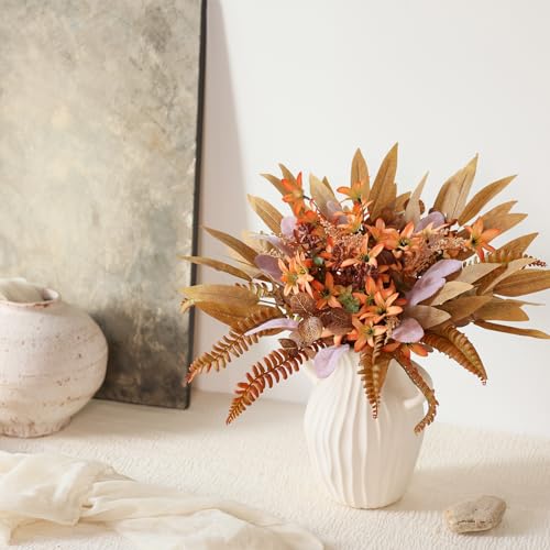 VIERENA Artificial Greenery Stems Box Set for Fall Decor Pack of 70pcs with 8 Kinds of Faux Plants and Fake Flowers for Autumn DIY Wedding Bouquet Table Centerpieces and Floral Arrangement Brown Orange - Image 3