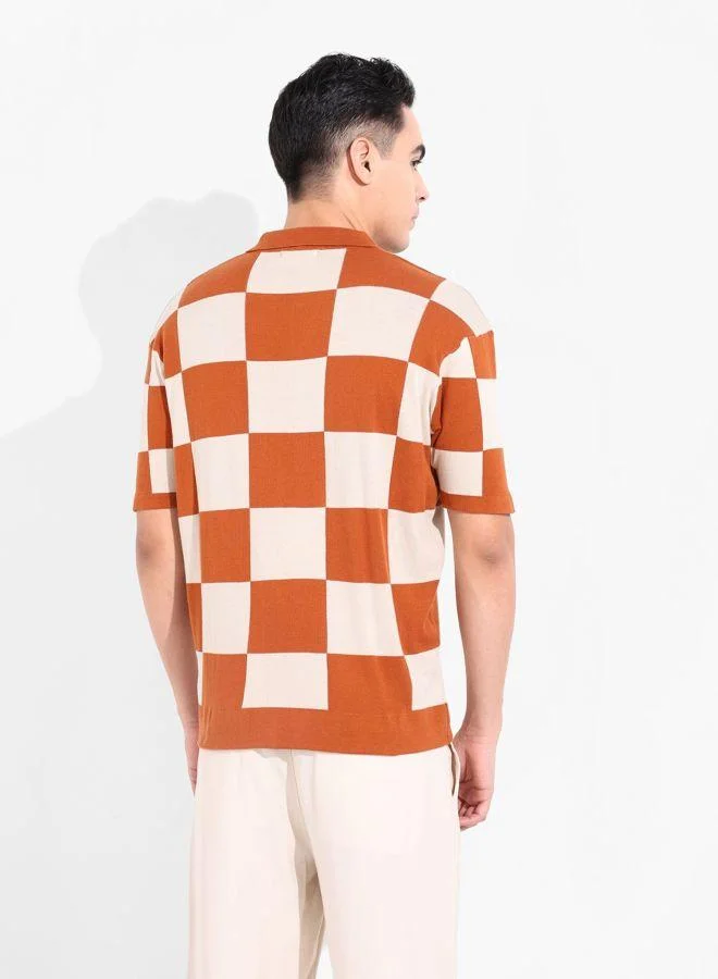 شركة المرآب الهندية تيشيرت بولو رجالي بأكمام نصفية وقصة واسعة بنقشة بارزة